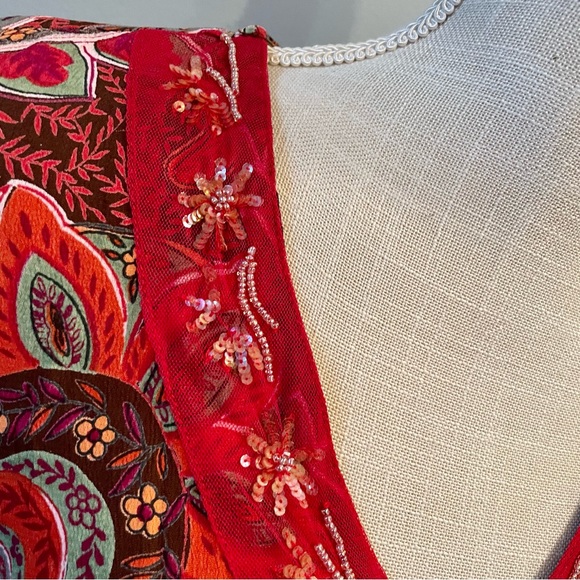 ALC Argyle Paisley Print 100% Rayon Bead Sequin V Neck Long Sleeve Blouse Small - Picture 10 of 14